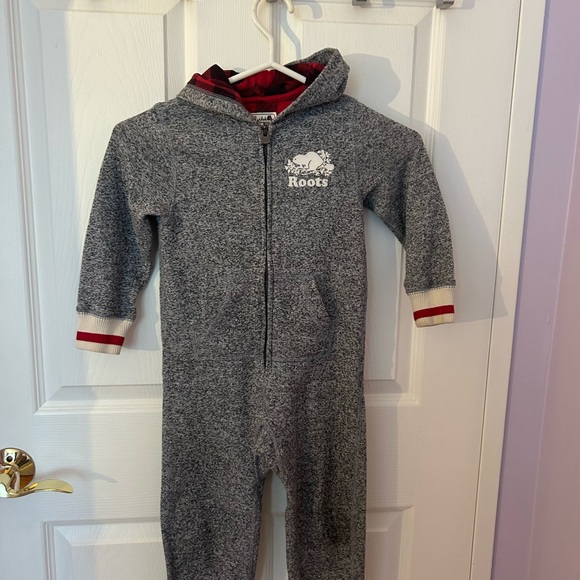 Roots Charcoal and Red Kids One Piece Footie